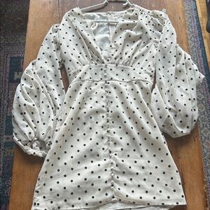 Urban Outfitters “Willow” Polka Dot Dress | Sheer Sleeves, Button Front (S)